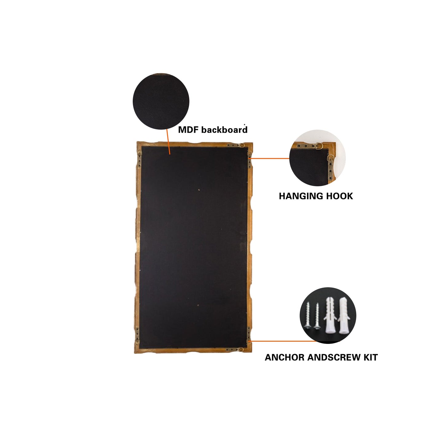 Gold Bamboo-Style Rectangular Wall Mirror, Textured Frame for Living Room/Bedroom/Entryway