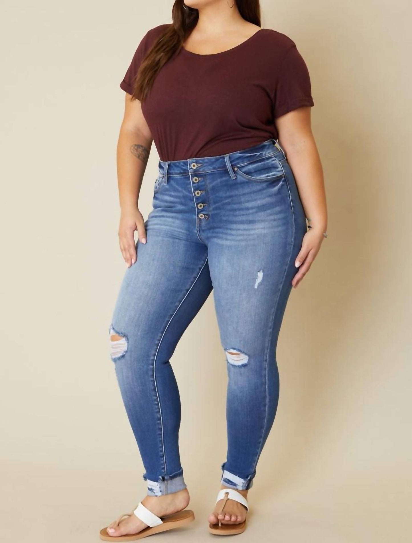 Kancan - High Rise Button Fly Ankle Skinny Jeans - Plus
