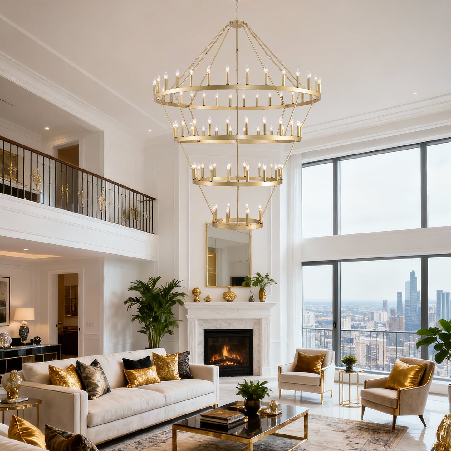 70.87 Inch 3-Tier Wagon Wheel Chandelier