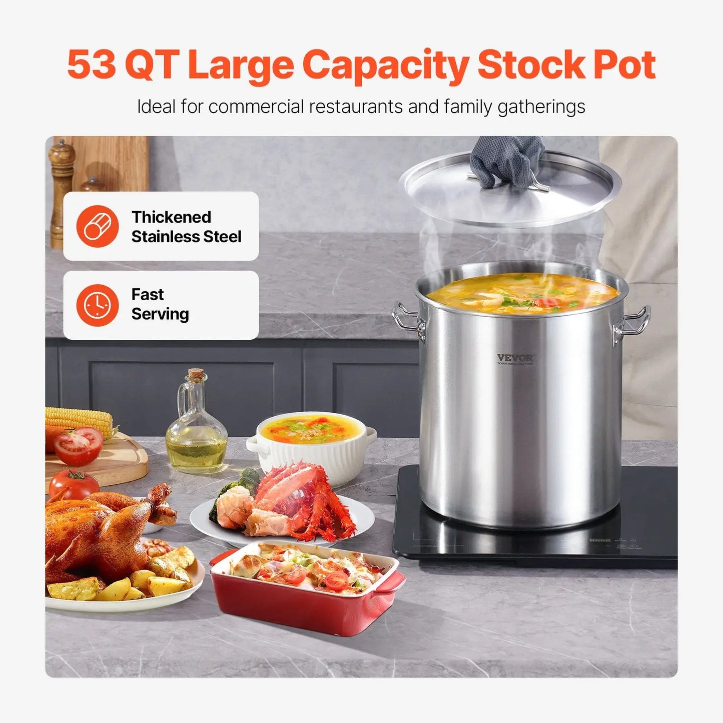 53qt Stainless Steel Stockpot with Lid and Handles