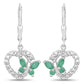 0.44 Carat Genuine Emerald and Created White Sapphire .925 Sterling Silver Earrings