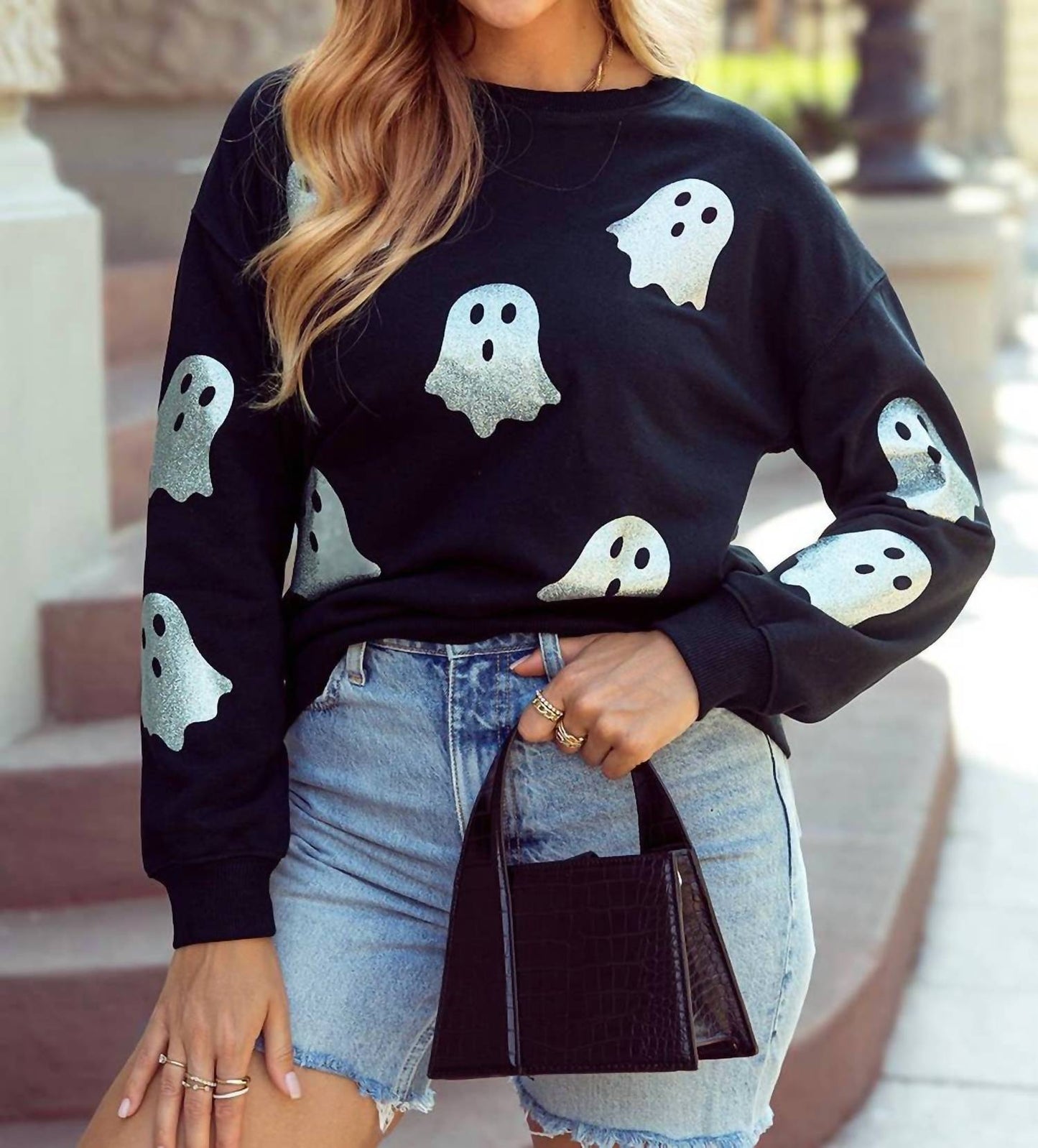 1 The Woman - Women's Glitter Ghost Pattern Sweatshirt
