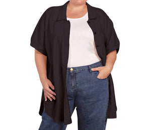 No lado positivo - Túnica de algodão amassado com manga curta e gola alta - Plus