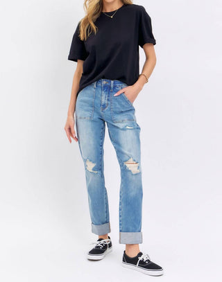Judy Blue - Calça Jeans Boyfriend Destroy de Cintura Alta