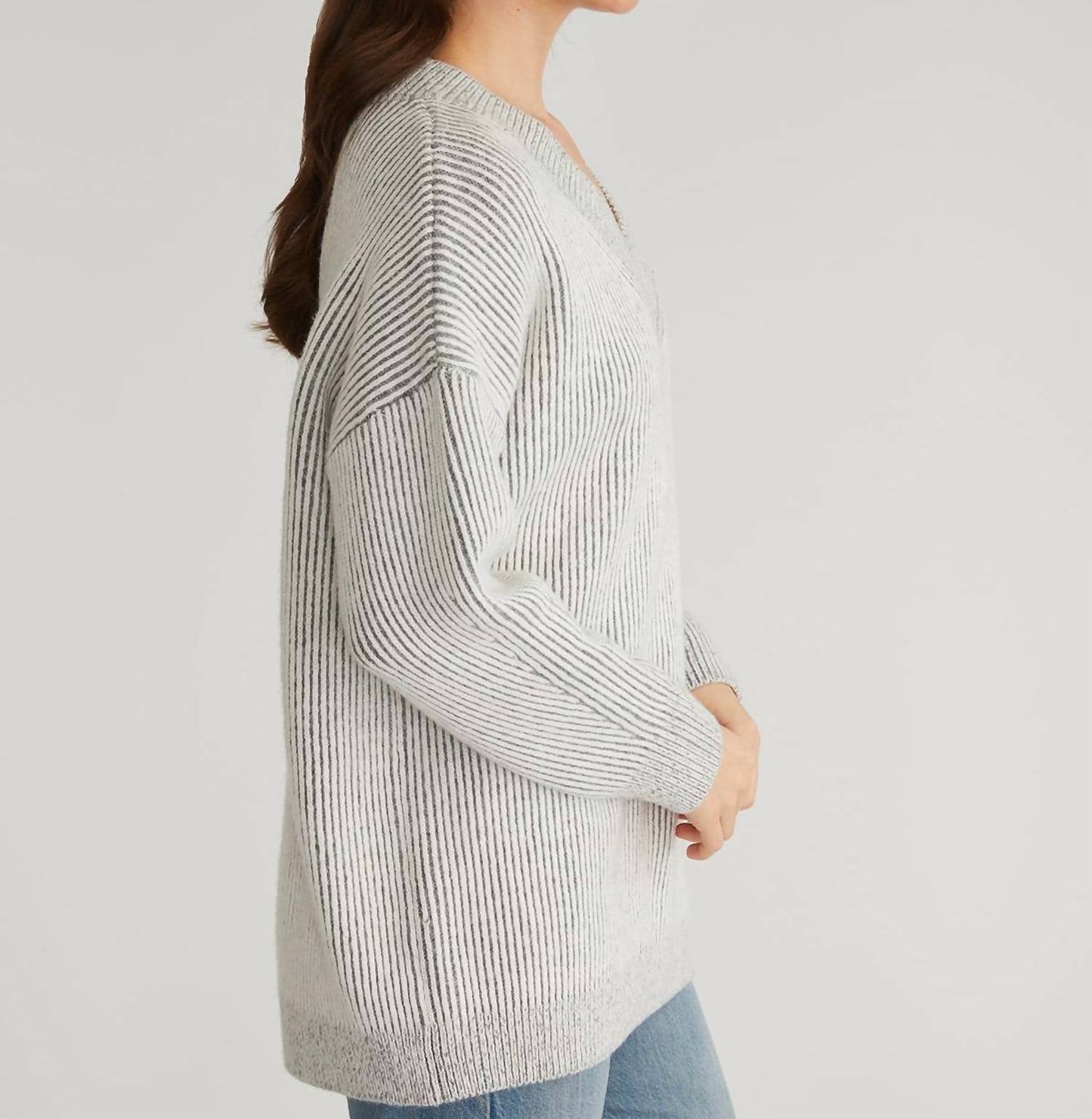 525 America - V-neck Plaited Cozy Tunic Sweater