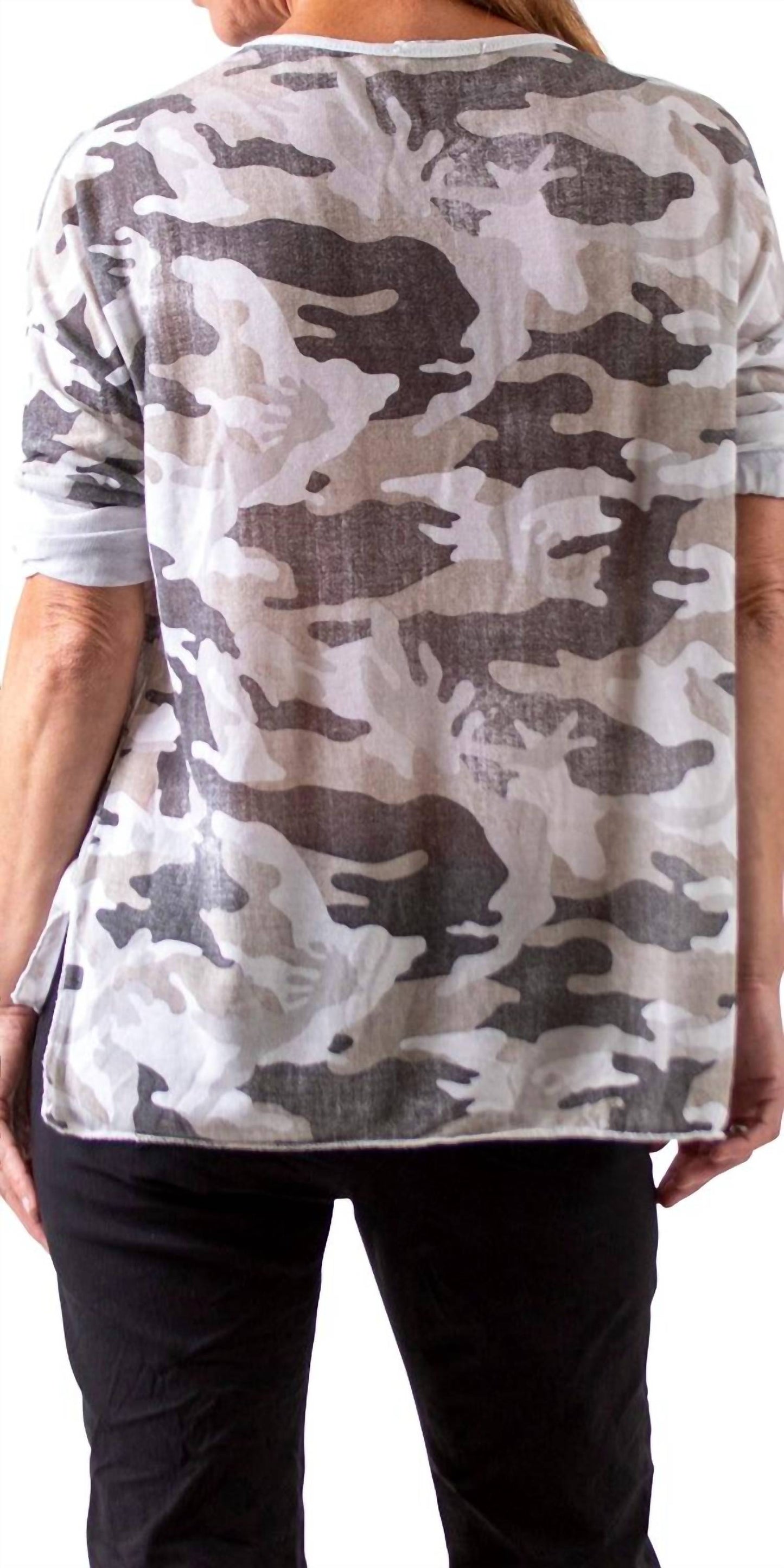 Gigi Moda - Alana Camo Sweater with Writing