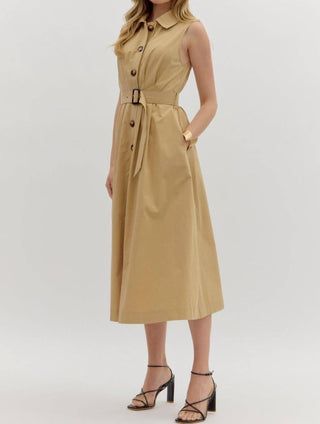 Entro - Belted Pleated Skirt & Pockets Dress