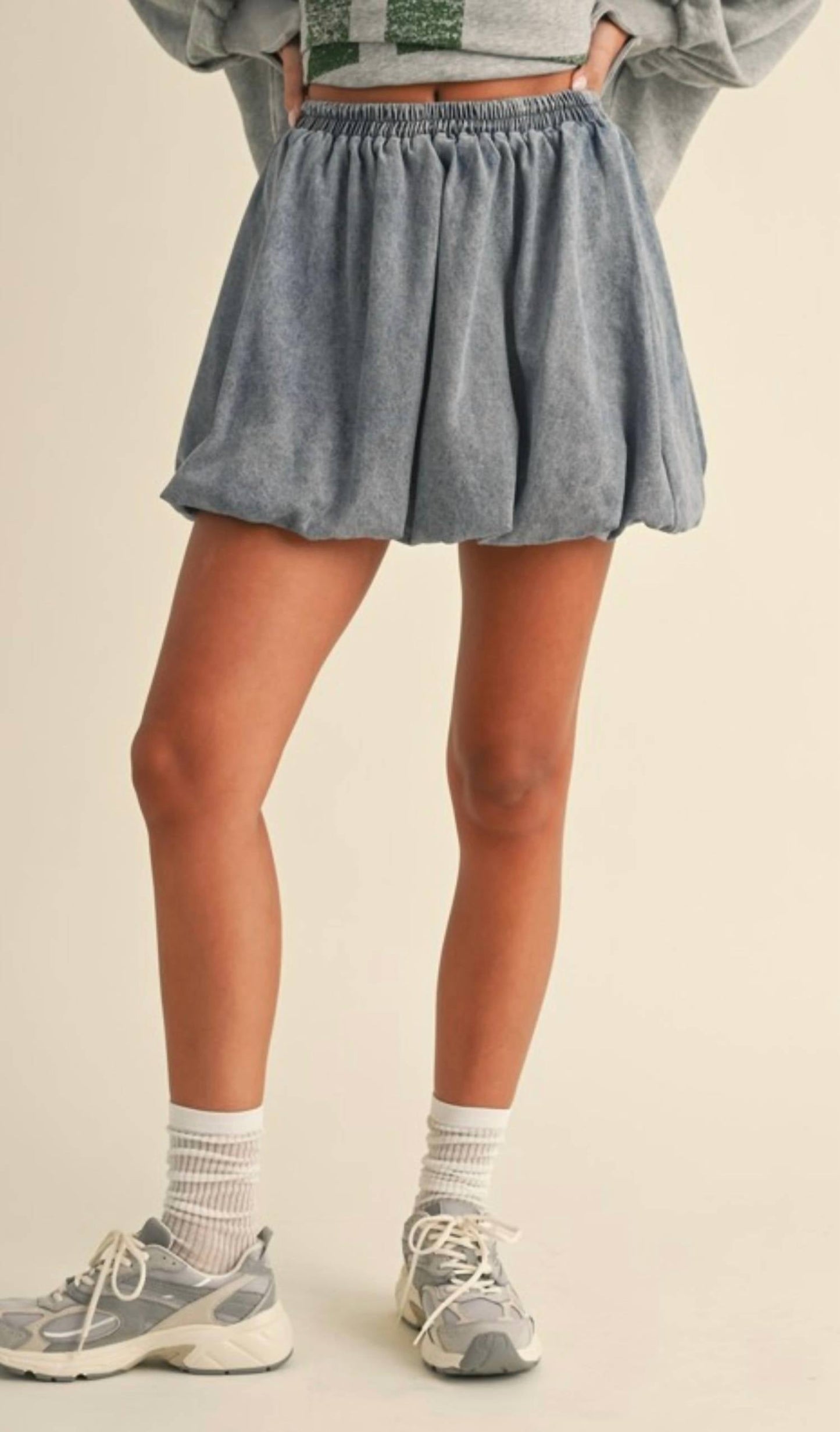 Klesis - Denim Balloon Bubble Mini Skirt