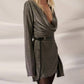 Promesa - Metallic Knit Cowl-Neck Bell-Sleeve Mini Dress