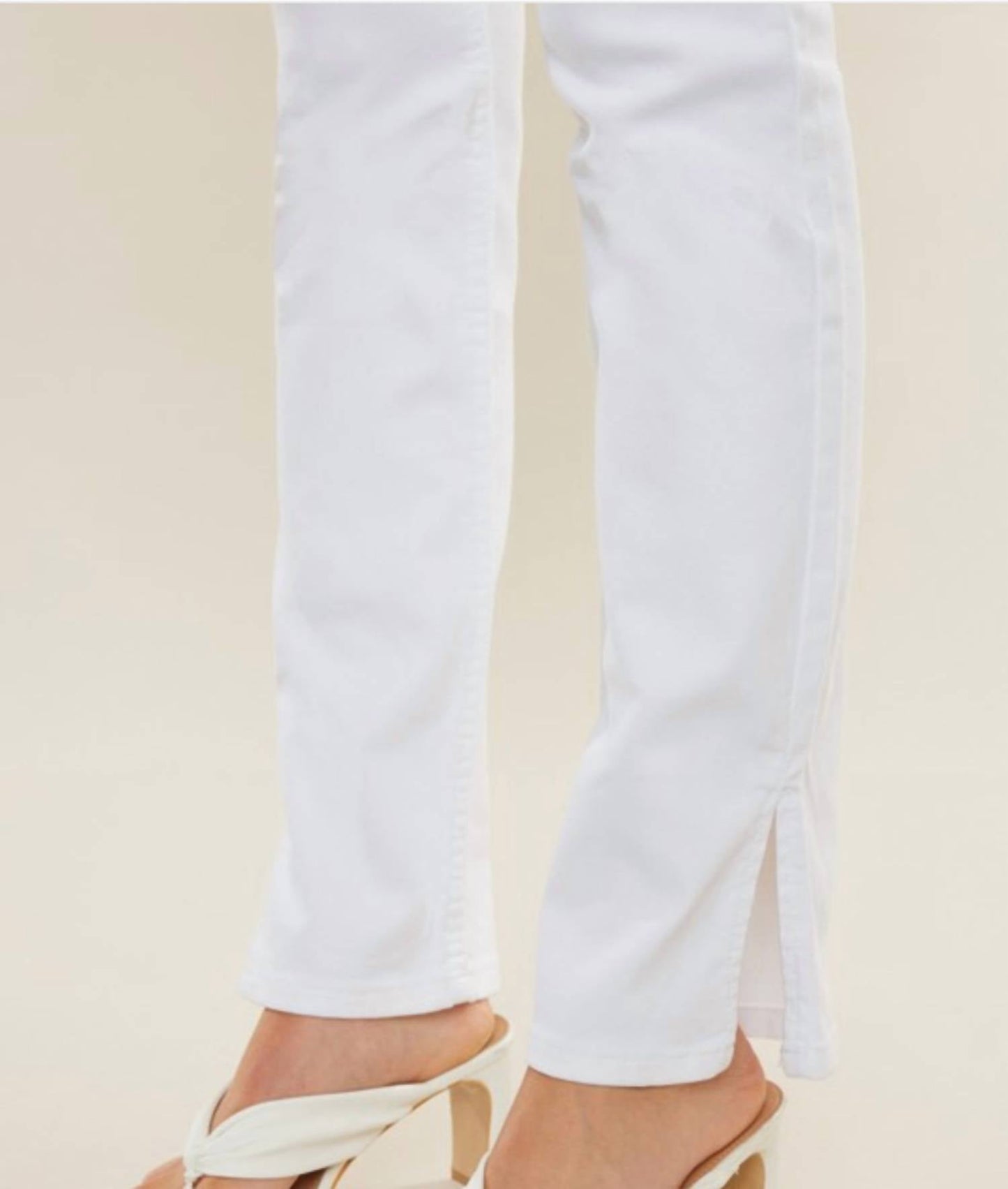Kancan - Mid Rise White Bootcut Jeans With Side Slit