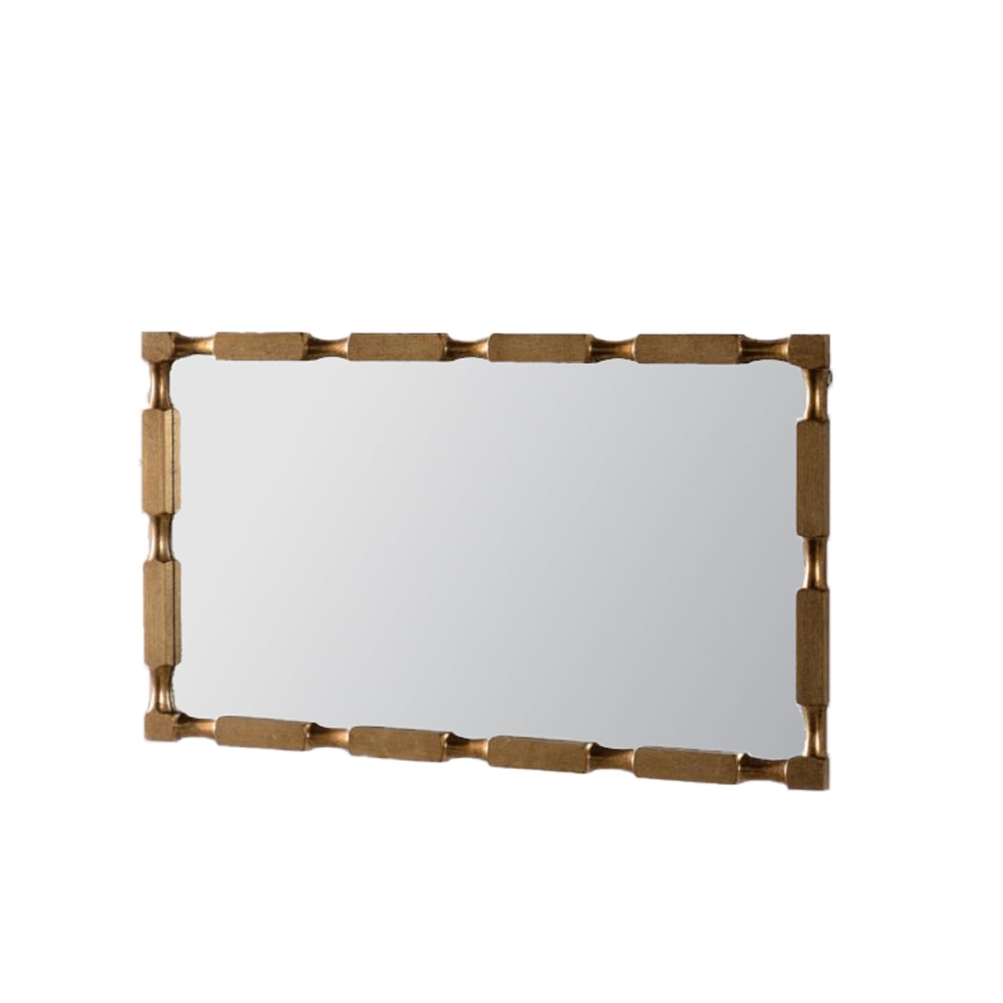 Gold Bamboo-Style Rectangular Wall Mirror, Textured Frame for Living Room/Bedroom/Entryway