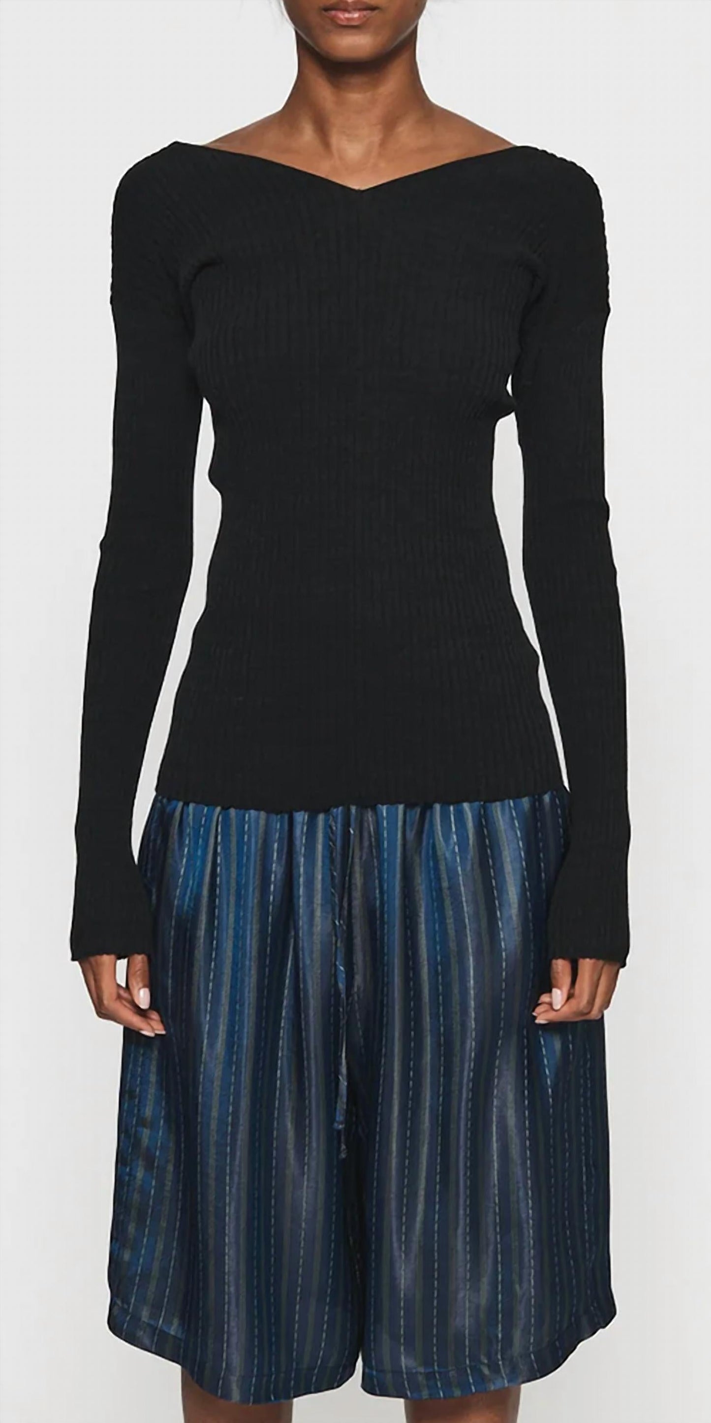 6397 - Women's Ribbed Double-v Top