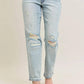 Trendsi - Judy Blue Full Size Mr Repair Stitch Detail Destroy Single Cuff Bf Jeans Plus Size