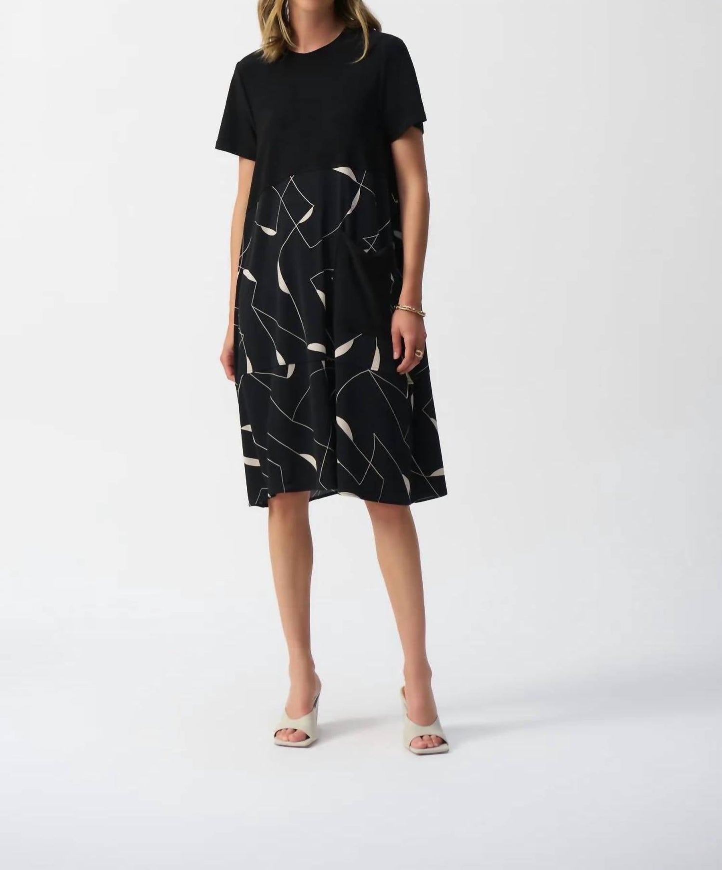 Joseph Ribkoff - Geometric Print Short Sleeve Midi Dress