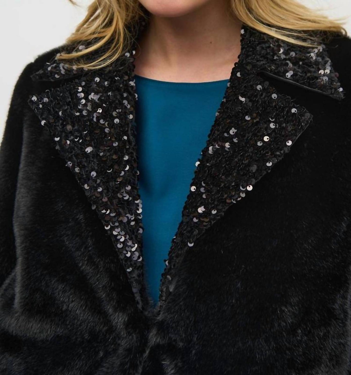 Joseph Ribkoff - Faux Fur Jacket With Sequin Trim