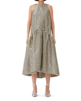 Ganni - Vestido midi jacquard xadrez brilhante