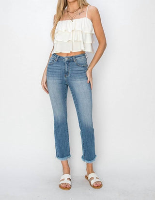 Risen - Calça Jeans Reta Cintura Média e Barra Crua