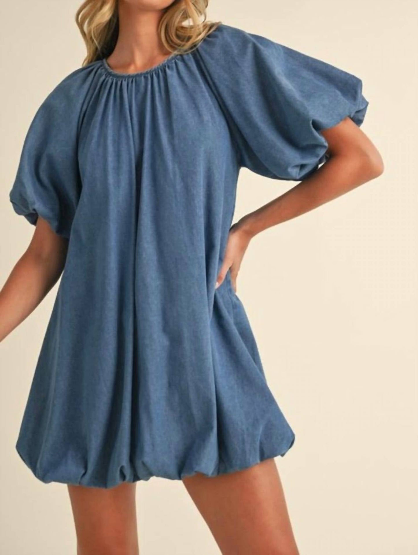 Klesis - Denim Puff Sleeve Bubble Mini Dress