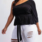 The Curve La - Plus Size One Shoulder Peplum Top With Tie