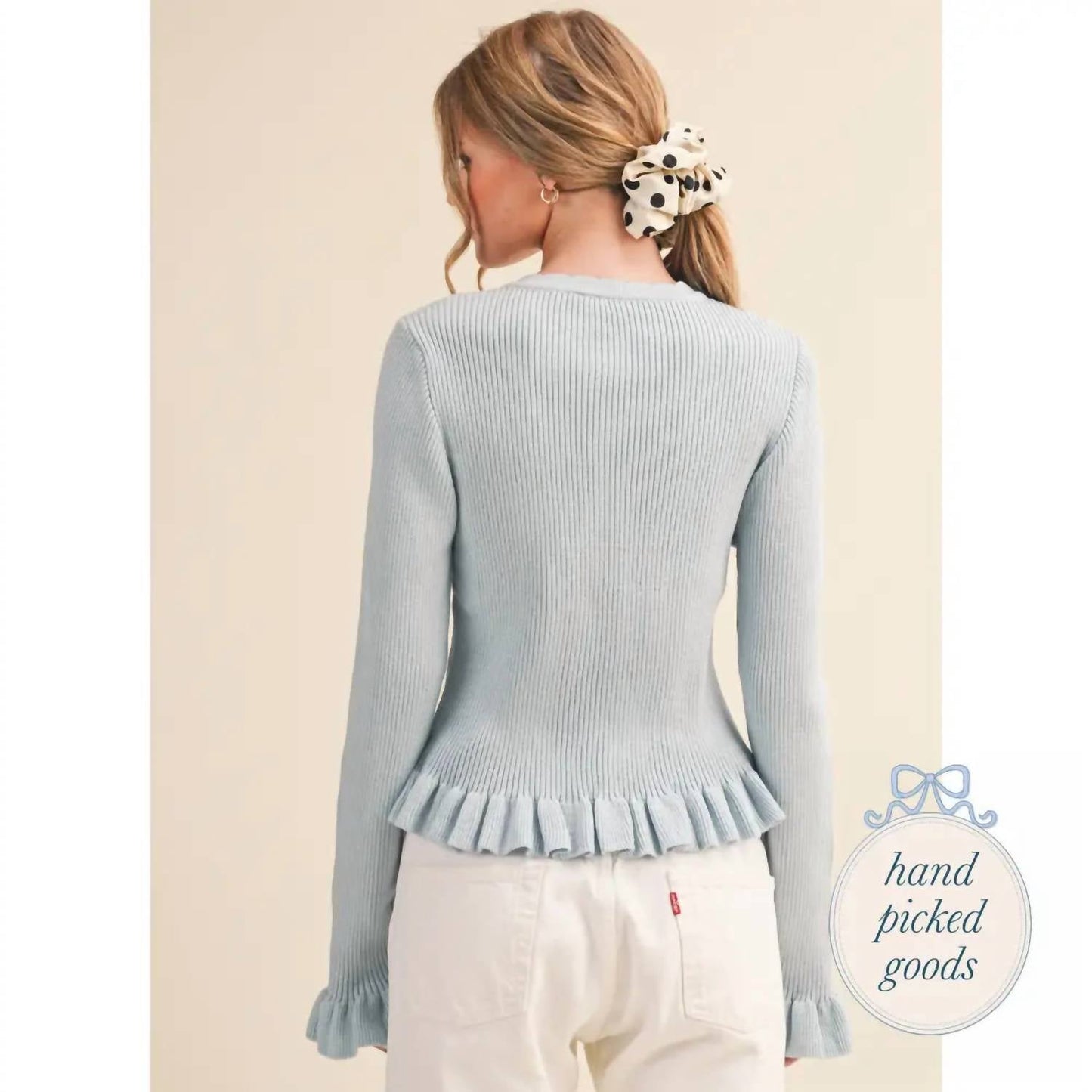 &Merci - Women's Ruffle Hem Ribbed Knit Cardigan