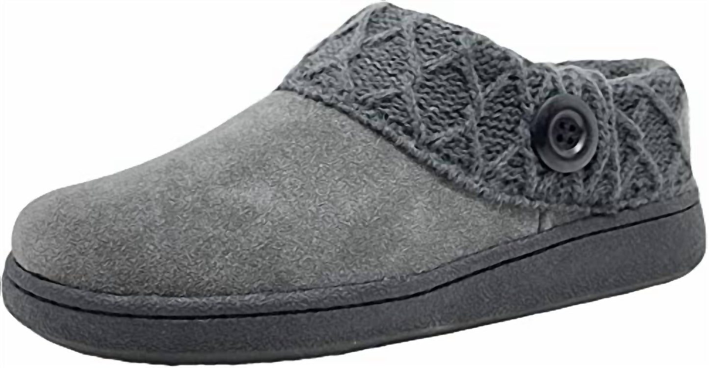 Clarks - Women's Slipper Suede Leather Knitted Collar Clog Slippers