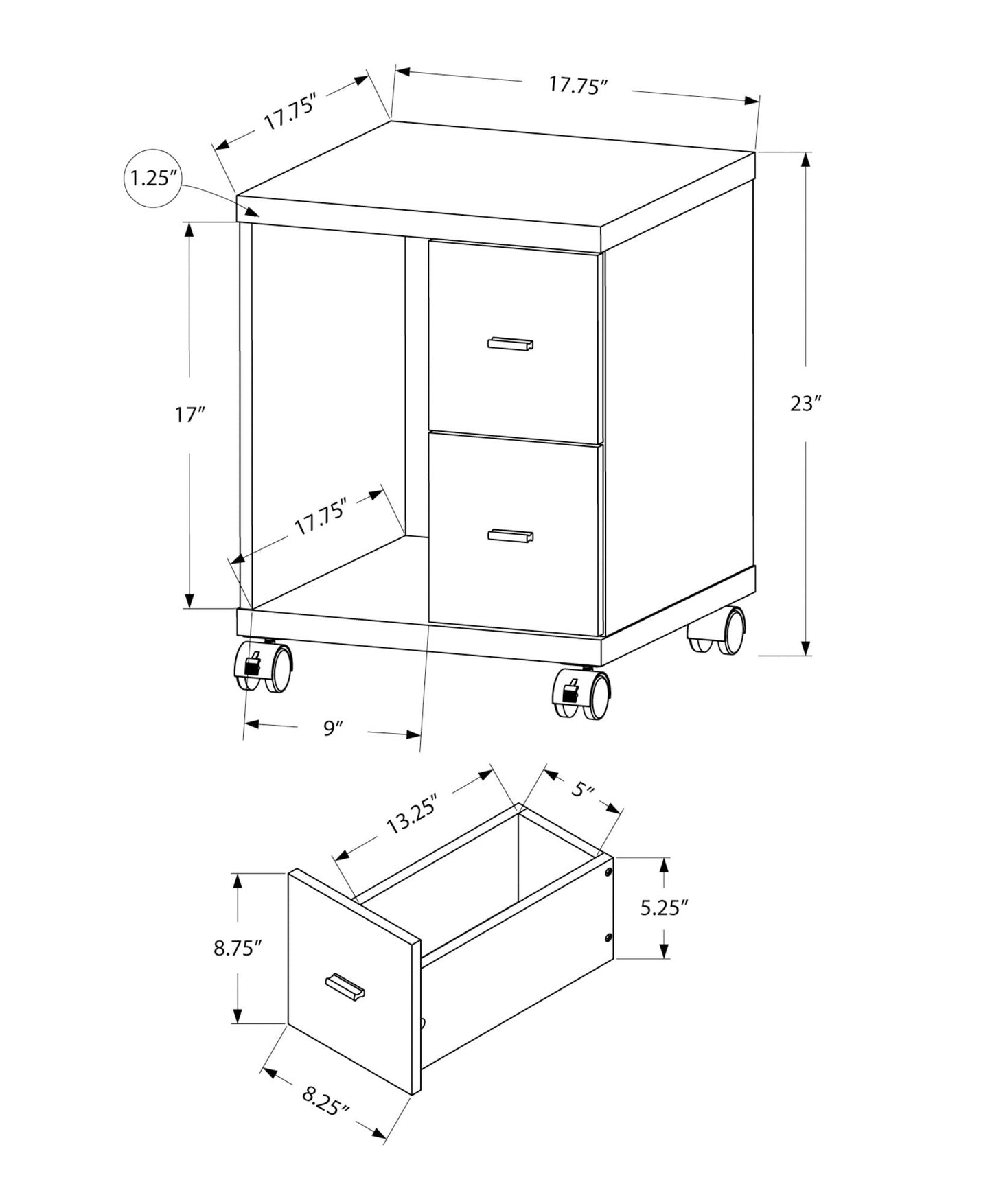 Office File Cabinet Rolling Printer Cart