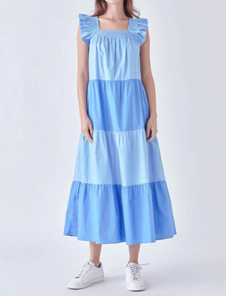 English Factory - Ruffle Detail Colorblock Midi Dress