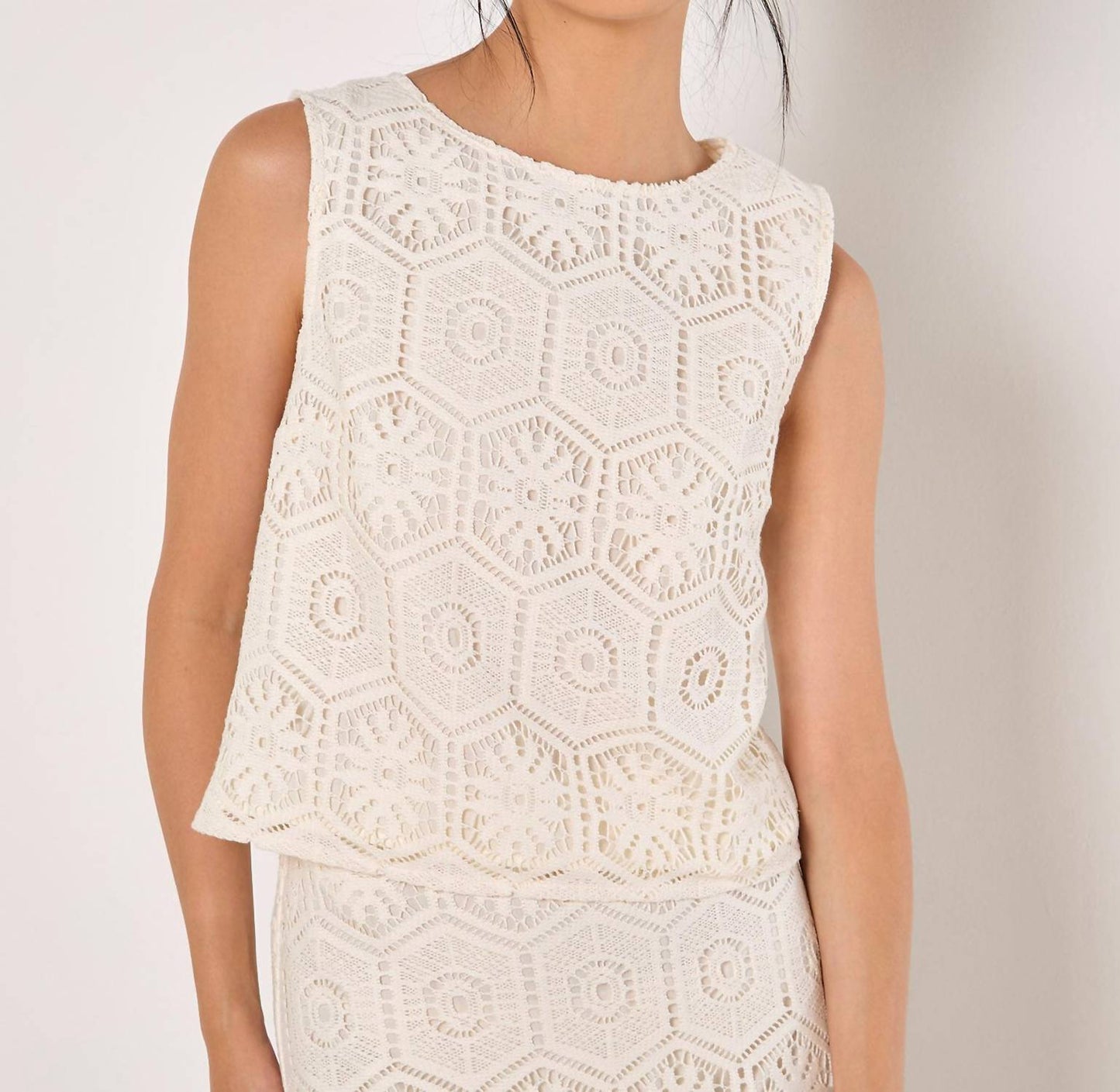 Apricot - Crochet Lace Shell Top