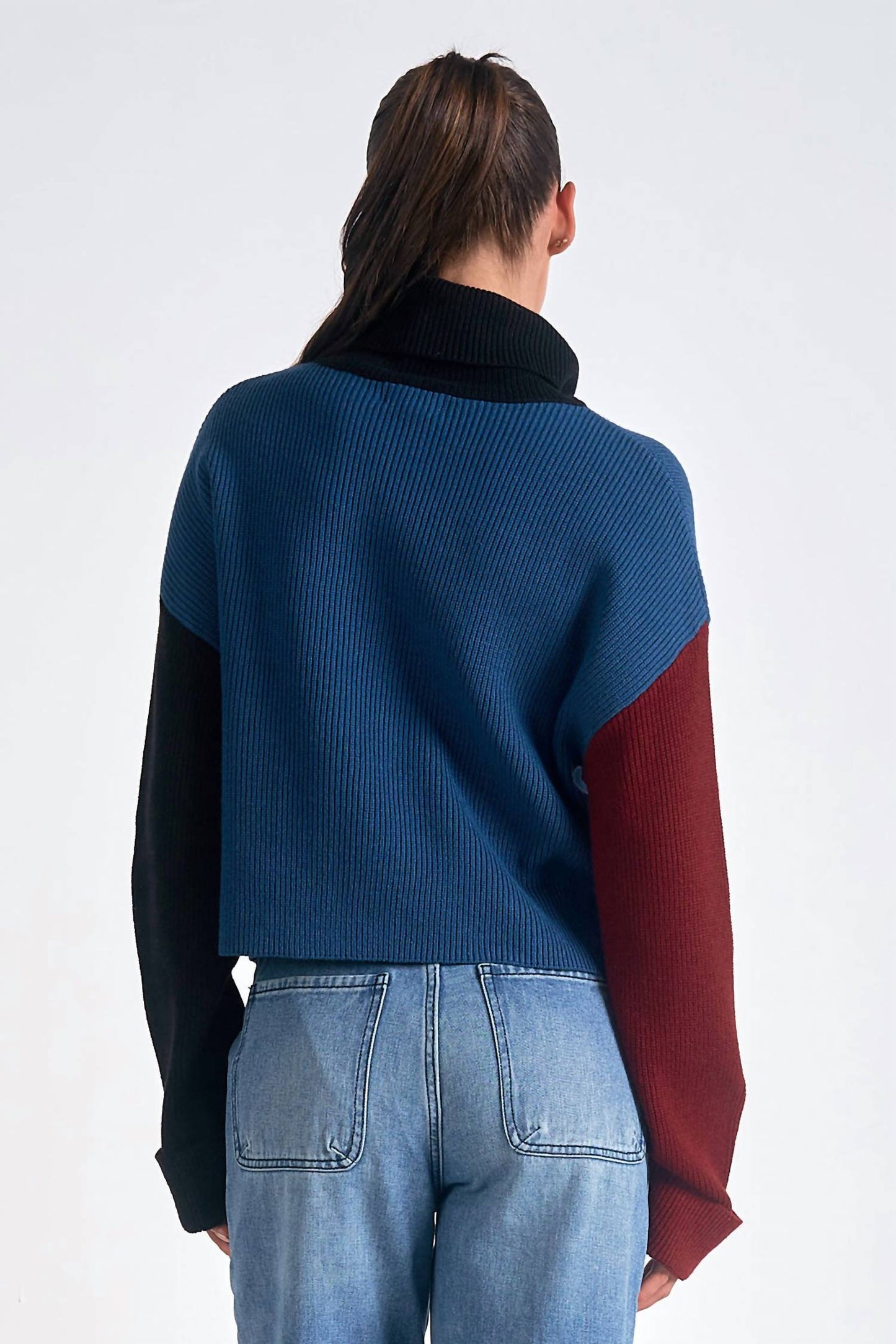 Elan - Color Block Turtle Neck Sweater