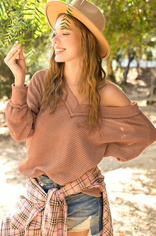 La Miel - Blusa Waffle com Decote em V