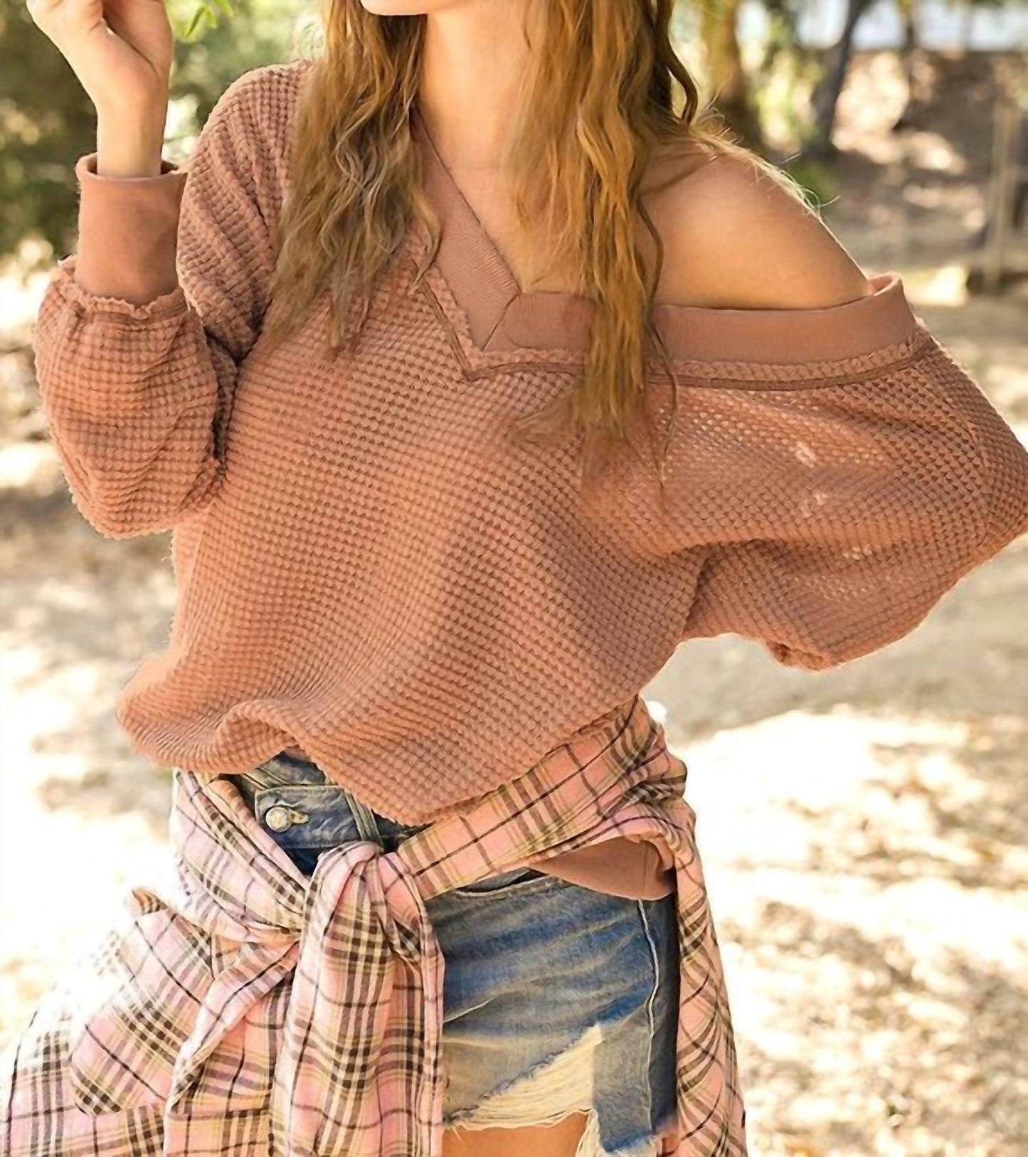 La Miel - Waffle V Neck Top