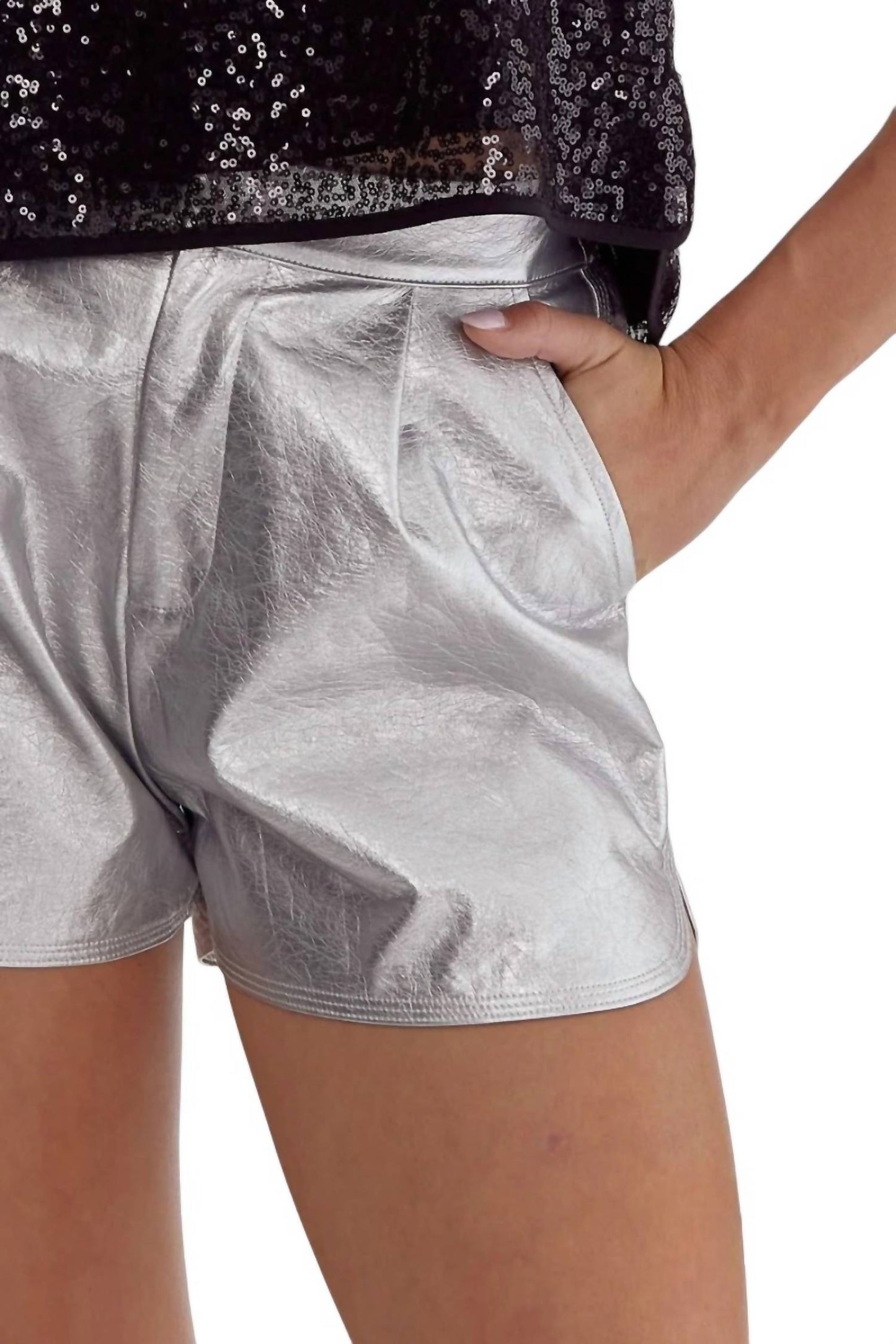 Entro - Pnina Metallic Vegan Leather Shorts