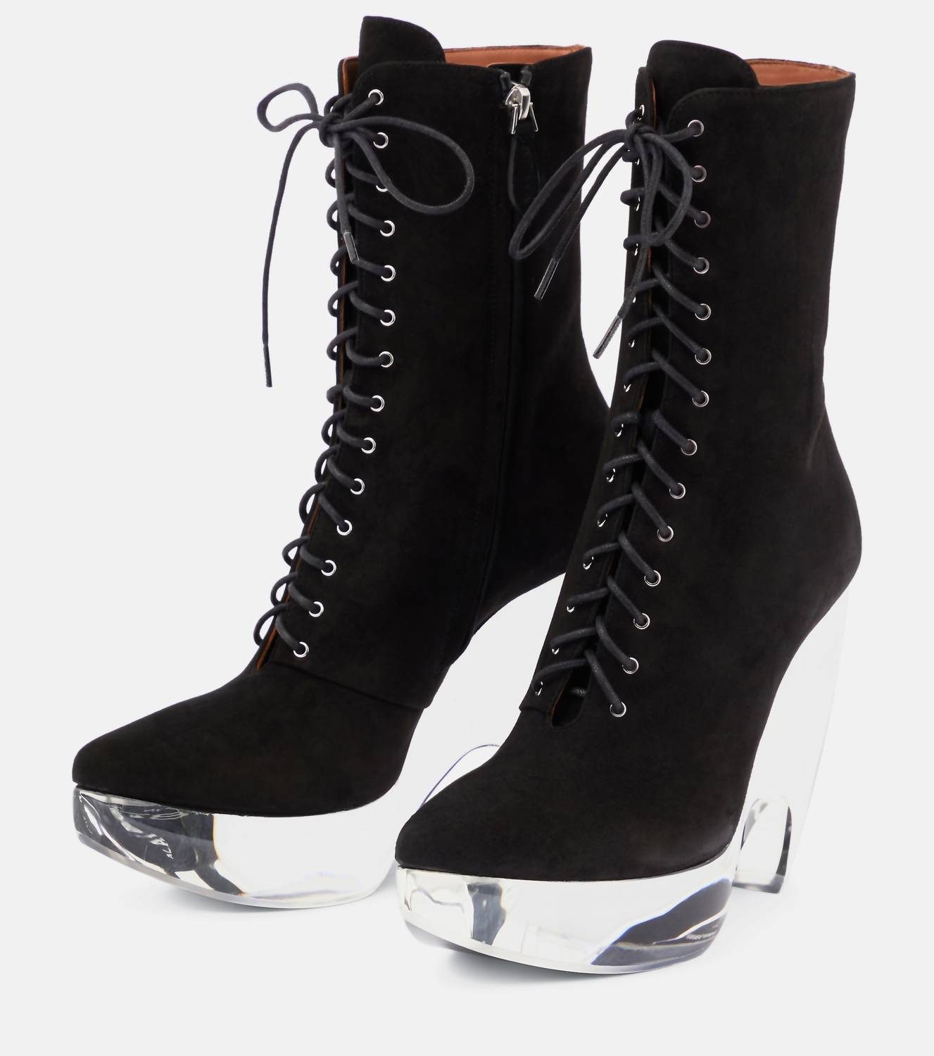 Alaia - Preloved Suede Lace Up Platform Plexi Sole Bootie