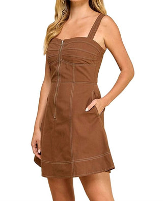 Baby Pink - Sleeveless Zip-up Denim-style Mini Dress