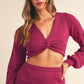 Conjunto de blusa e saia midi de malha trançada frontal MABLE