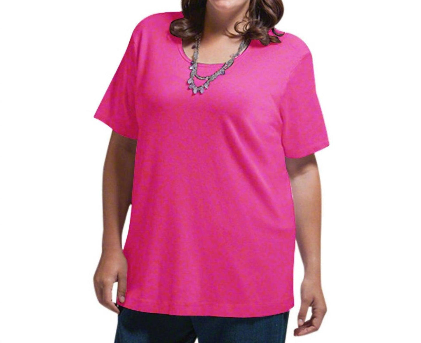 On The Plus Side - Solid Short Sleeve U-Neck Tee - Plus