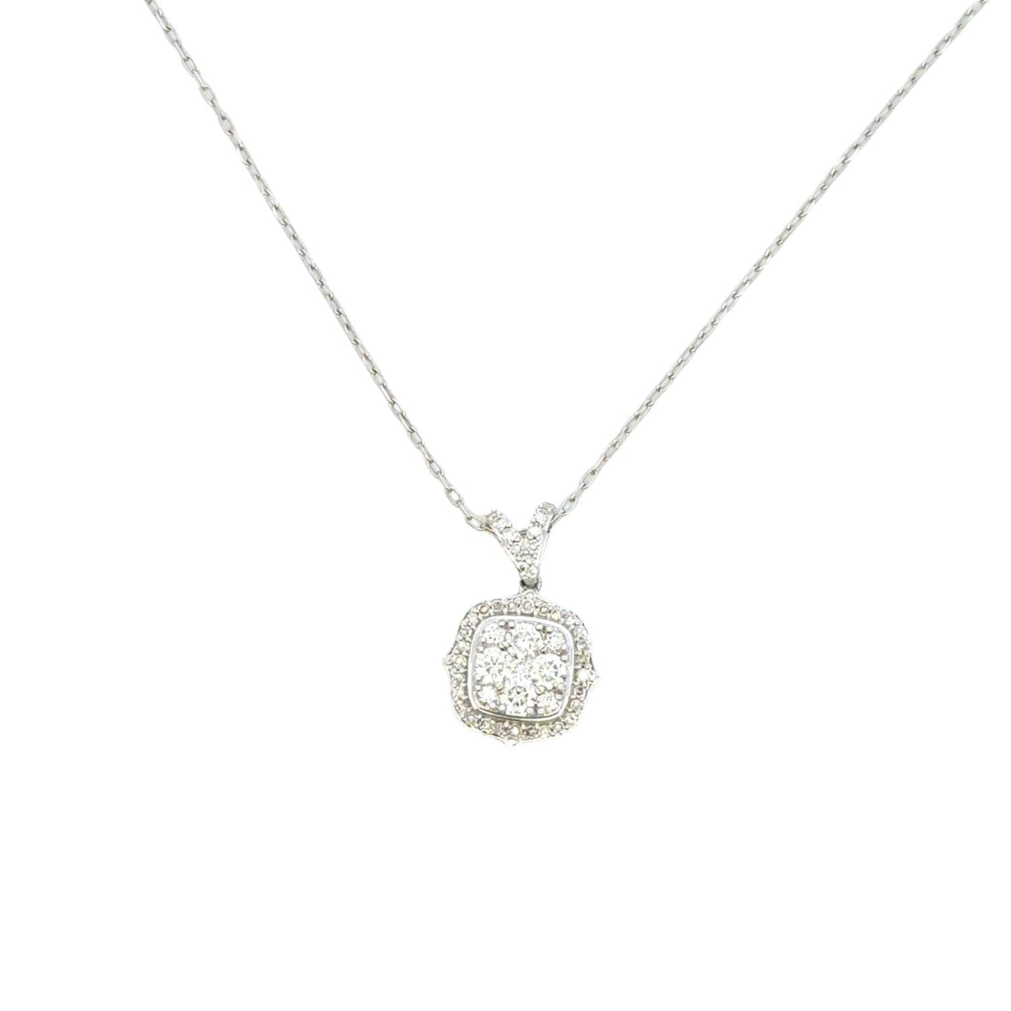 Aamiaa - 0.61 Carat Natural Diamond Cushion Halo Cluster Pendant