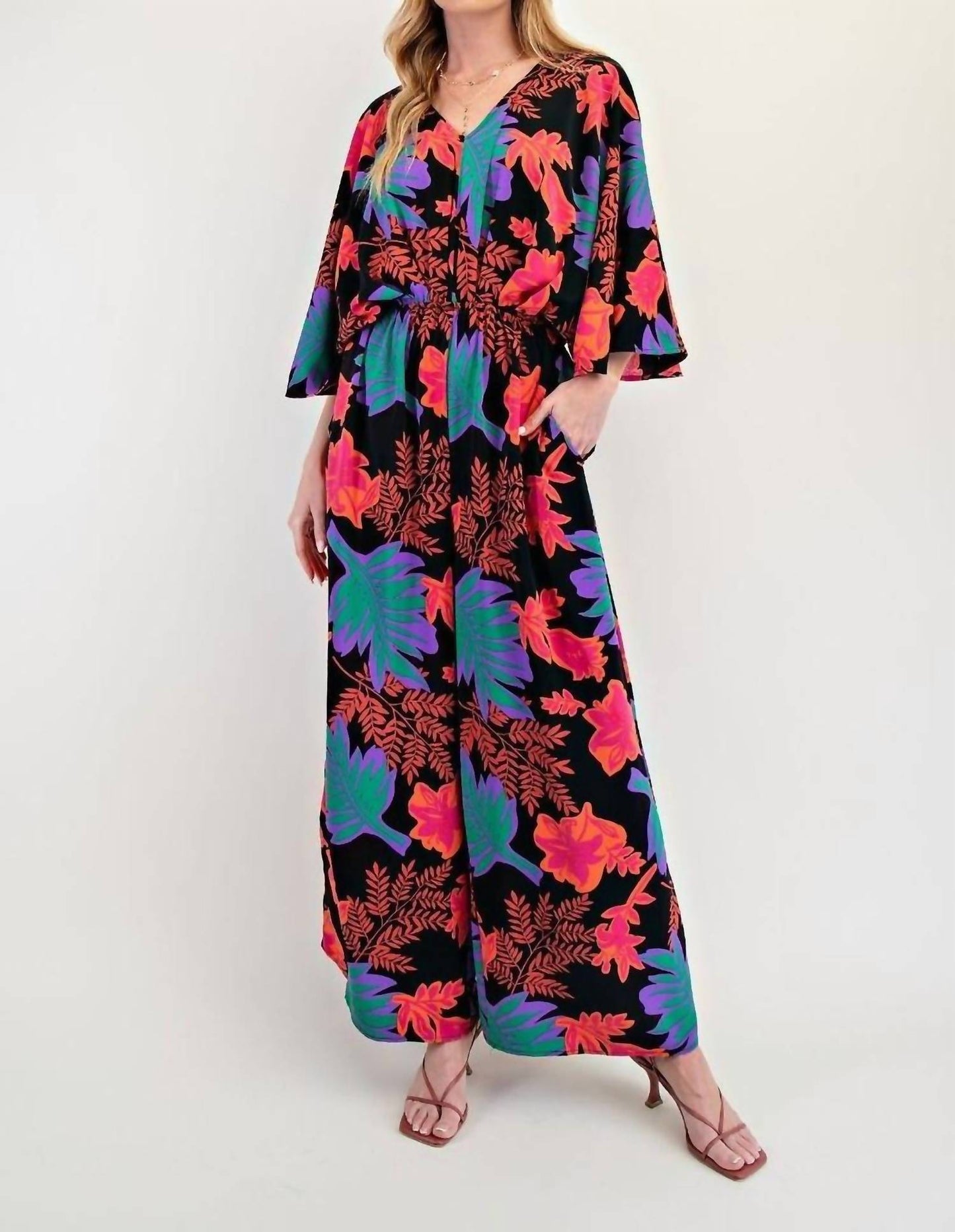 Easel - Half Sleeves V Neck Printed Romper