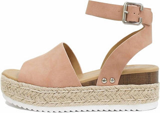 Soda - Women's Topic Espadrilles Ankle Strap Studded Open Toe Wedge Heel Sandals