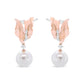 14K Rose Gold 1/6 Cttw Round Diamond and 8mm Round Pearl Floral Drop Stud Earrings (H-I Color, I1-I2 Clarity)