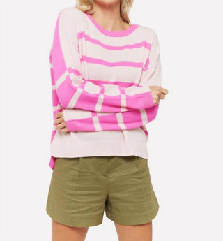 Brodie Cashmere - Blusa de gola redonda com listras quadradas