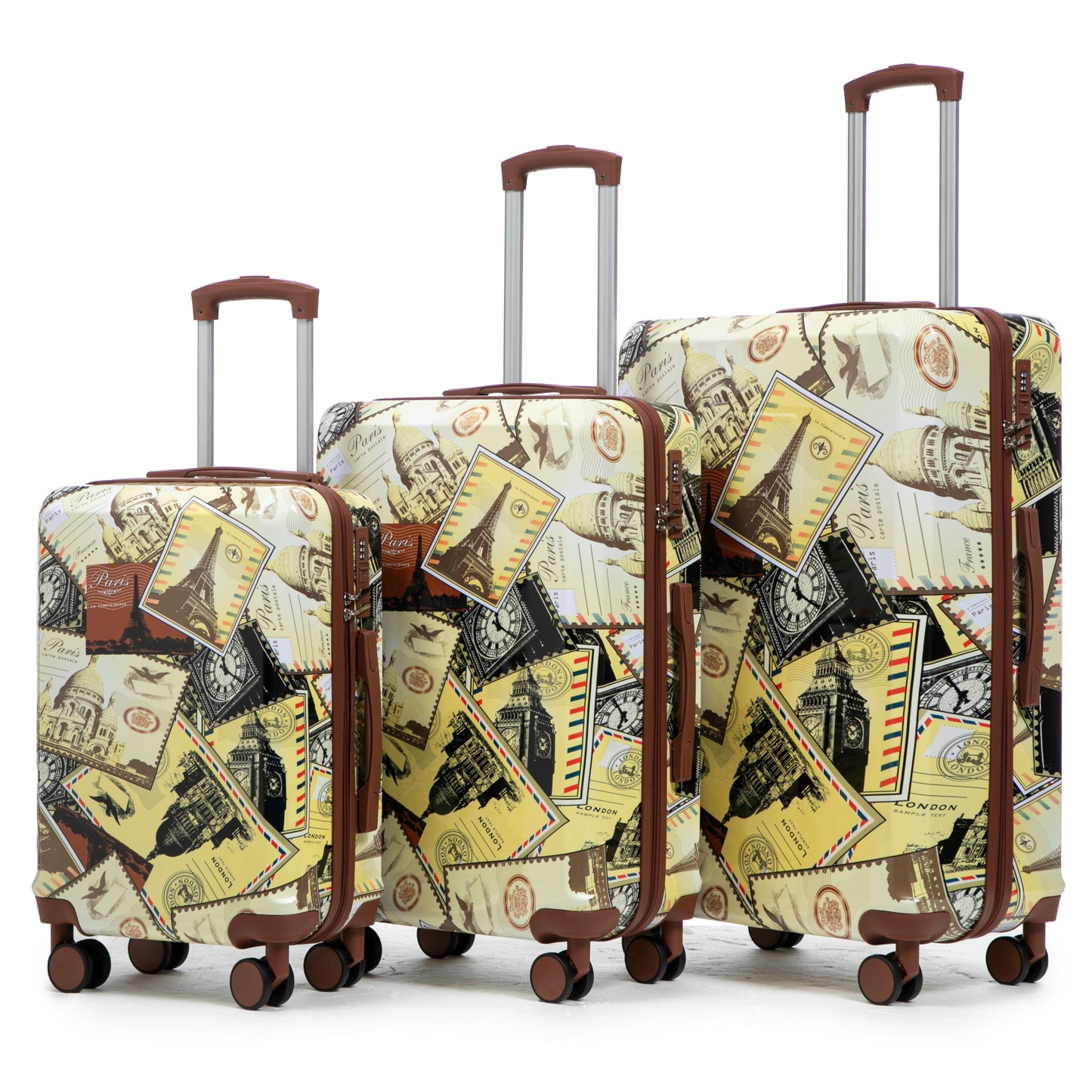 3-Piece Luggage Set – 20" / 24" / 28" ABS Spinner Suitcase with 360° Wheels & Combination Lock (City Stamps)
