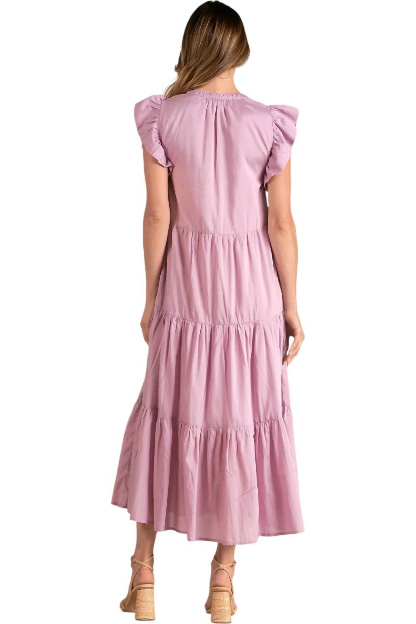 Elan - Ruffle Sleeves Maxi Dress