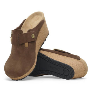 Birkenstock - Tamanco Feminino Fanny com Fivela de Anel em Camurça e Couro - Médio/Estreito