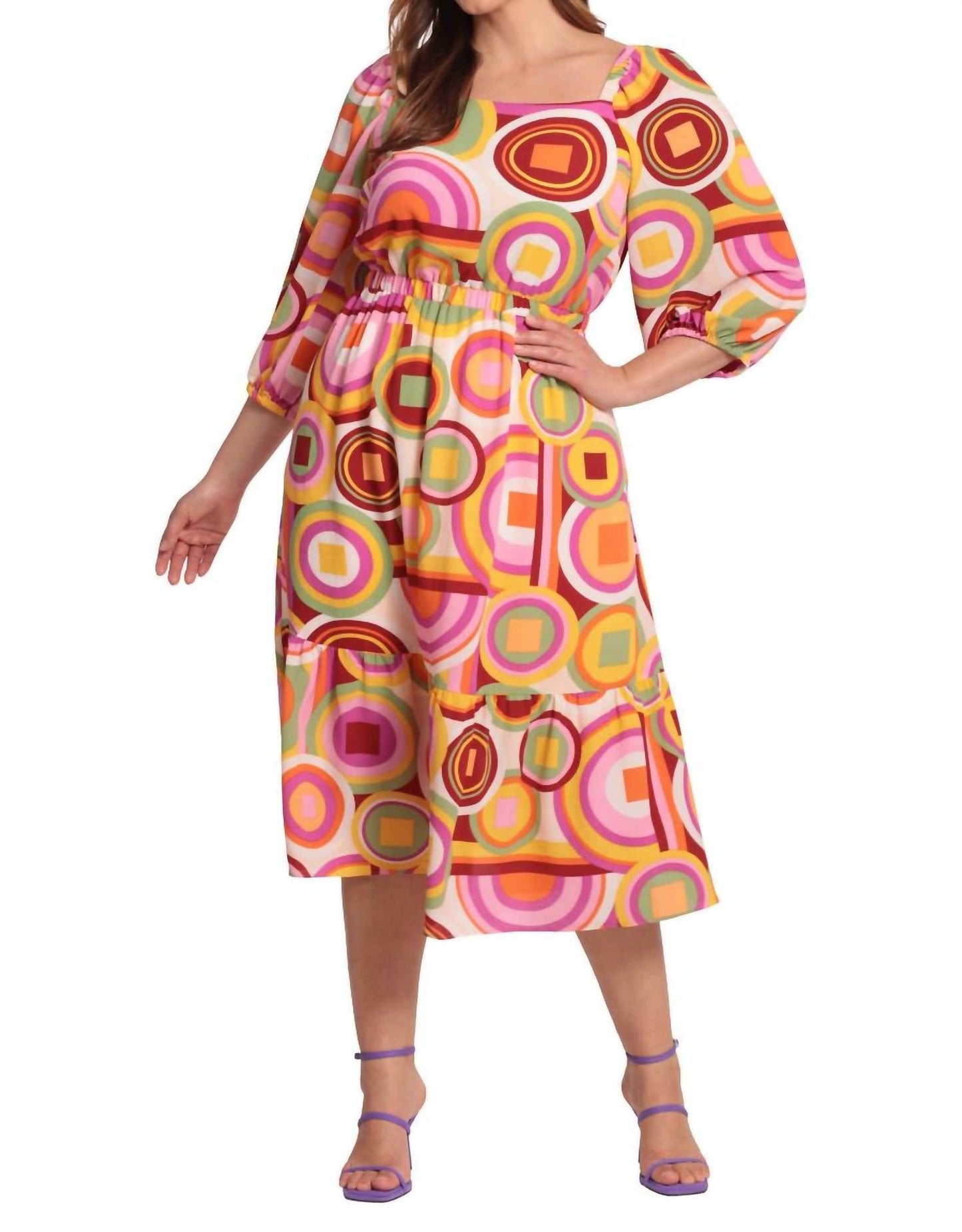 Donna Morgan - Abstract Print 3/4 Sleeve Midi Dress