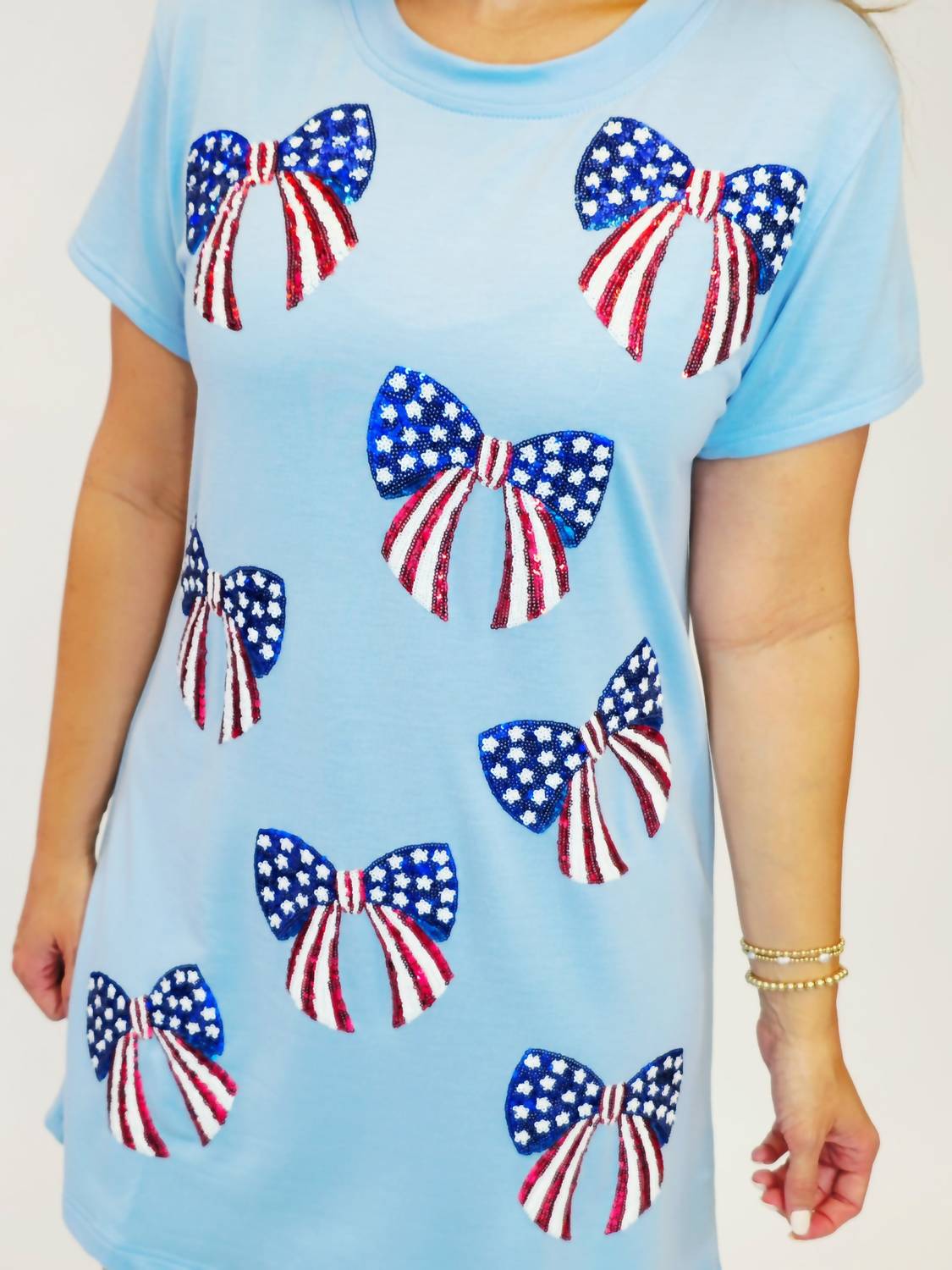 Mary Square - Short Sleeve Usa Bows Short Dress