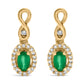 10K Yellow Gold Oval Cut Green Emerald 5x3 mm and 1/7 Cttw Round Diamond Dangle Earrings