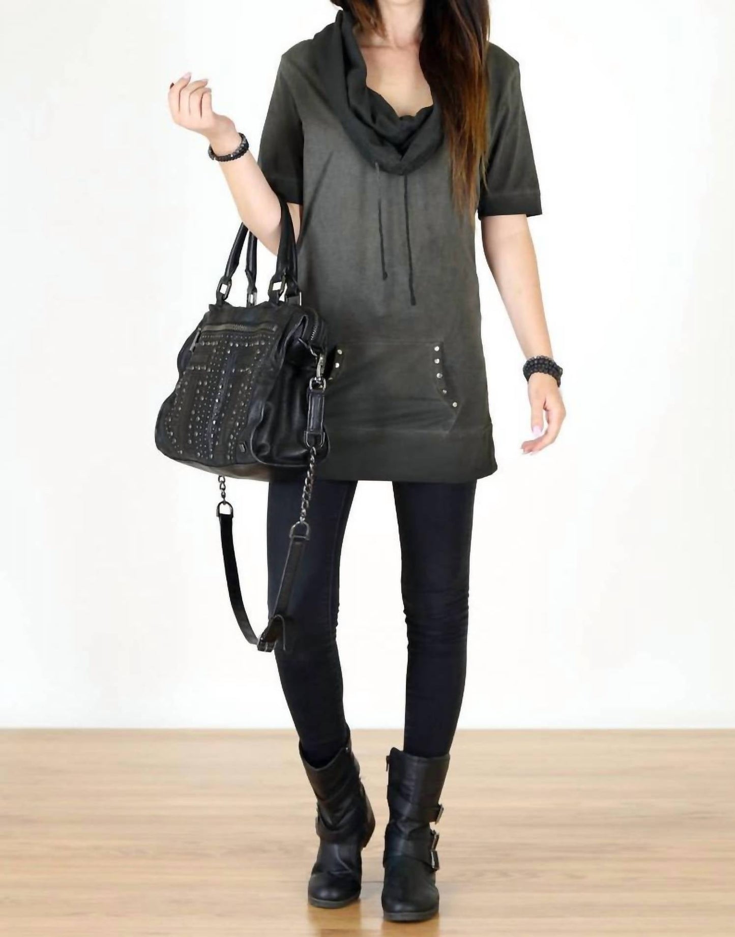 Tough Luv - Cotton Short Sleeve Cowl Neck Tunic Top