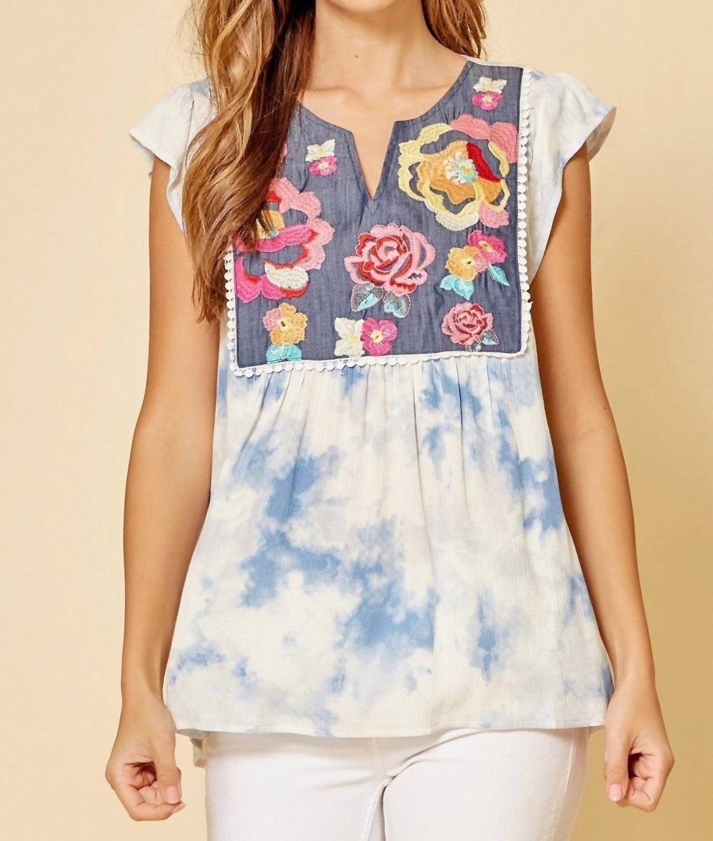 Andree By Unit - Tie Dye Embroidered Top