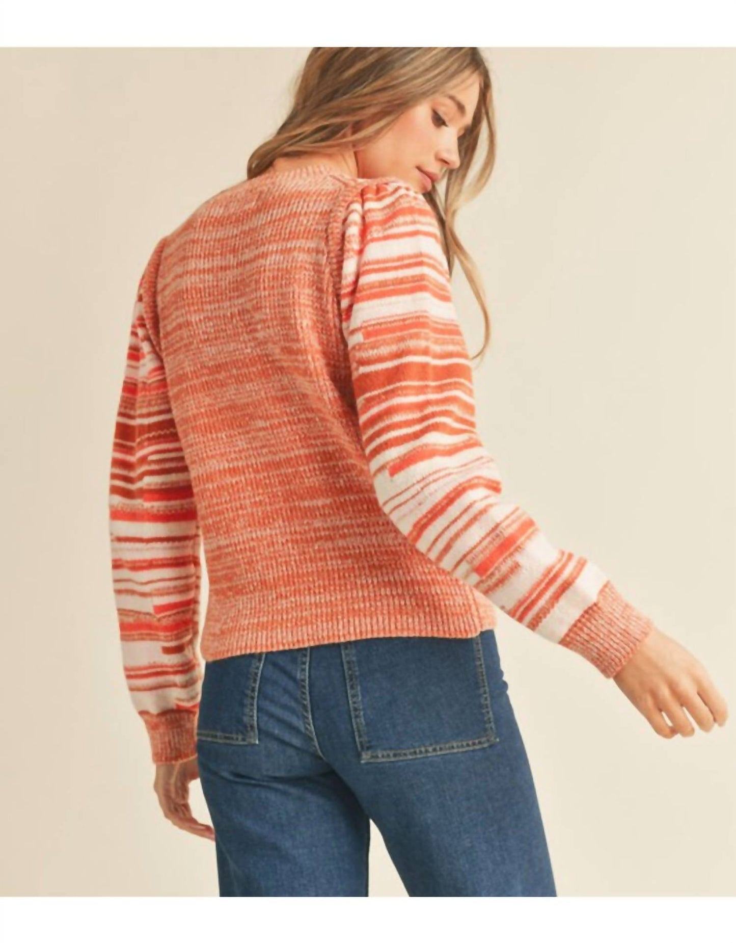 &Merci - Puff Shoulder Striped Sweater